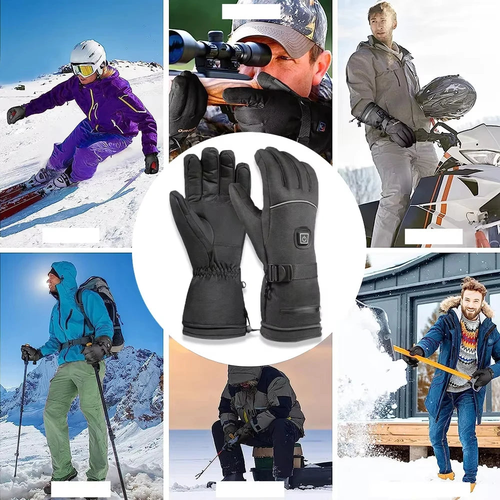 Winter Warm Moto Heated Gloves Rechargeable 5000Mah Ski Electric Heated Gloves Outdoor Windproof Bicycle Heating Gloves Men