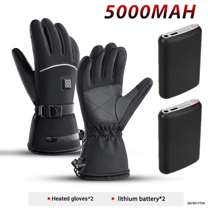 Winter Warm Moto Heated Gloves Rechargeable 5000Mah Ski Electric Heated Gloves Outdoor Windproof Bicycle Heating Gloves Men