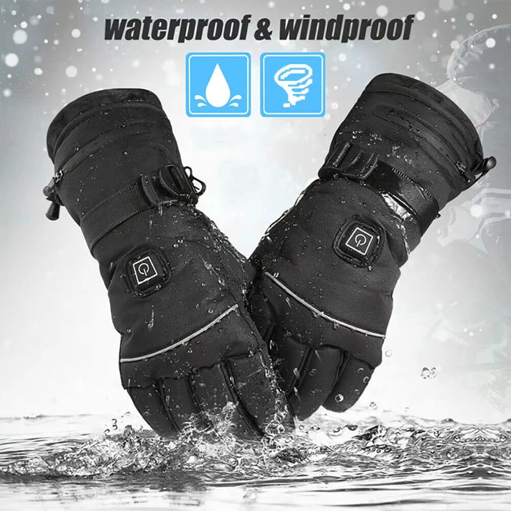 Winter Warm Moto Heated Gloves Rechargeable 5000Mah Ski Electric Heated Gloves Outdoor Windproof Bicycle Heating Gloves Men