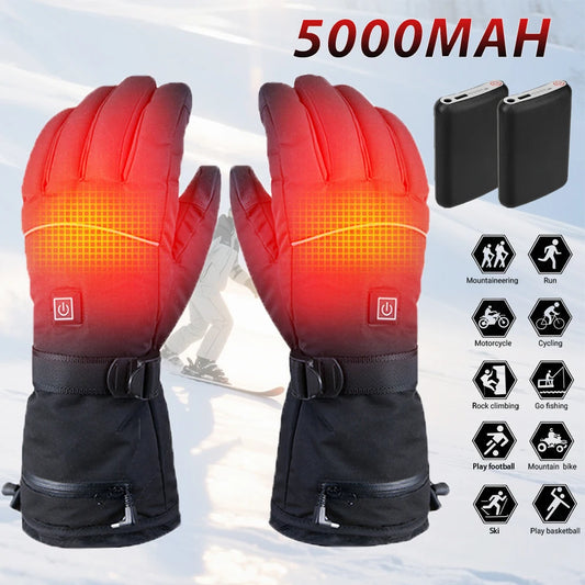Winter Warm Moto Heated Gloves Rechargeable 5000Mah Ski Electric Heated Gloves Outdoor Windproof Bicycle Heating Gloves Men