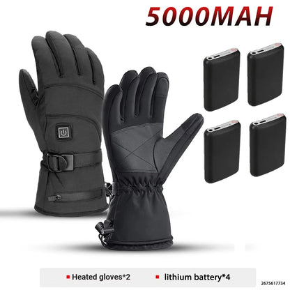 Winter Warm Moto Heated Gloves Rechargeable 5000Mah Ski Electric Heated Gloves Outdoor Windproof Bicycle Heating Gloves Men