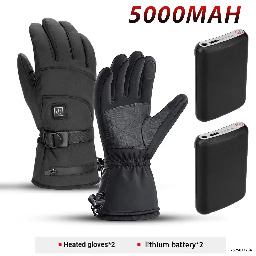 Winter Warm Moto Heated Gloves Rechargeable 5000Mah Ski Electric Heated Gloves Outdoor Windproof Bicycle Heating Gloves Men