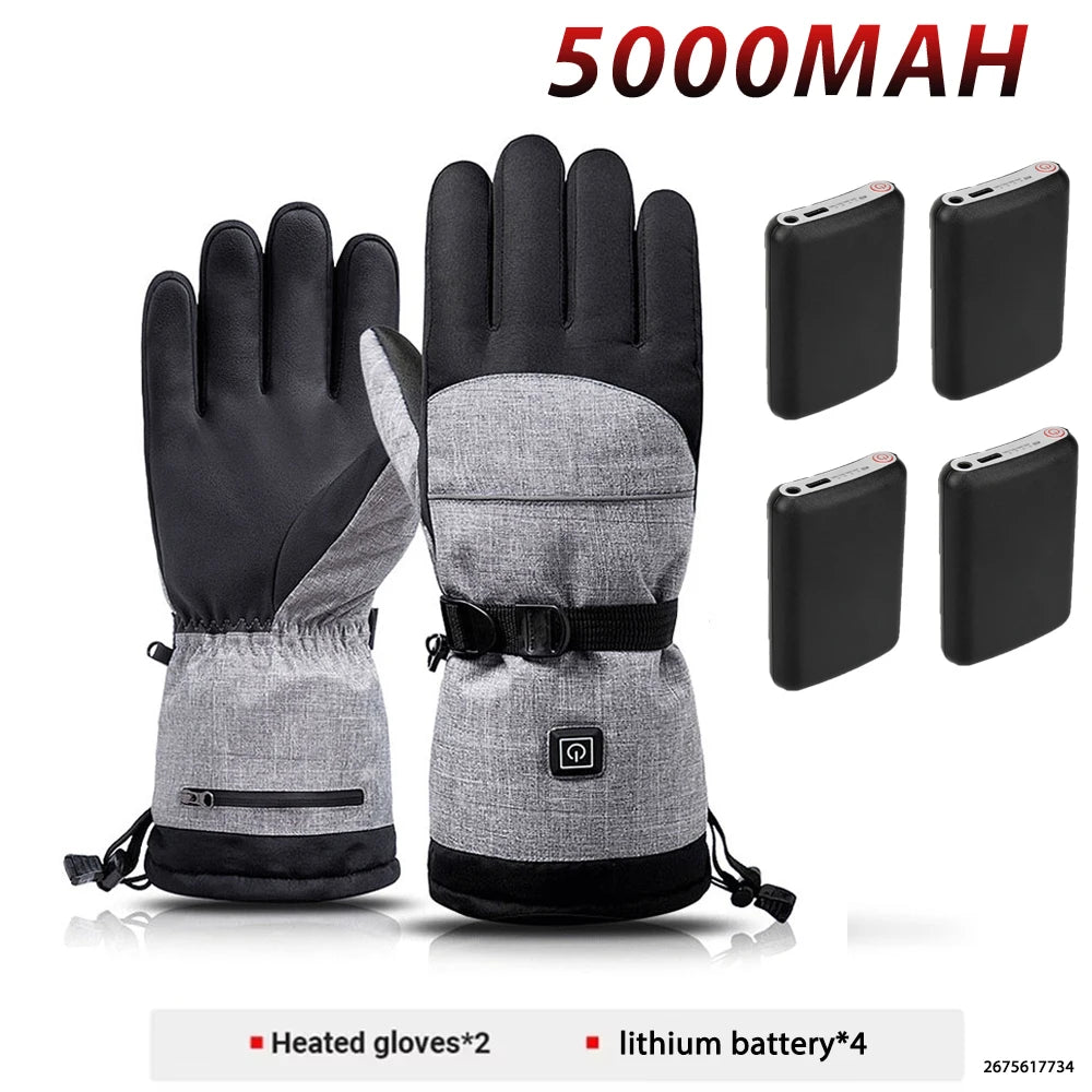 Winter Warm Moto Heated Gloves Rechargeable 5000Mah Ski Electric Heated Gloves Outdoor Windproof Bicycle Heating Gloves Men