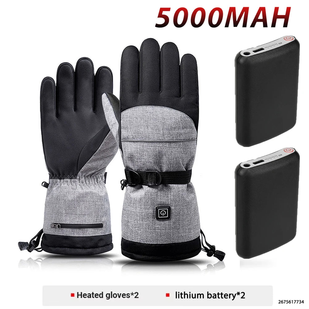 Winter Warm Moto Heated Gloves Rechargeable 5000Mah Ski Electric Heated Gloves Outdoor Windproof Bicycle Heating Gloves Men