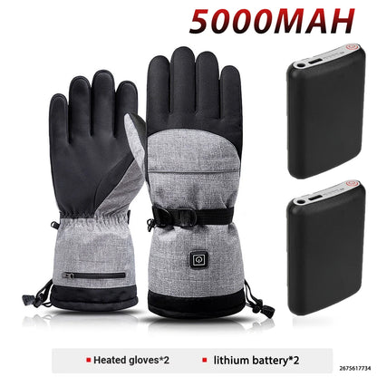 Winter Warm Moto Heated Gloves Rechargeable 5000Mah Ski Electric Heated Gloves Outdoor Windproof Bicycle Heating Gloves Men