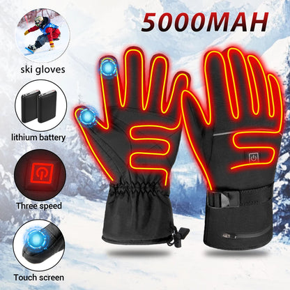 Winter Warm Moto Heated Gloves Rechargeable 5000Mah Ski Electric Heated Gloves Outdoor Windproof Bicycle Heating Gloves Men